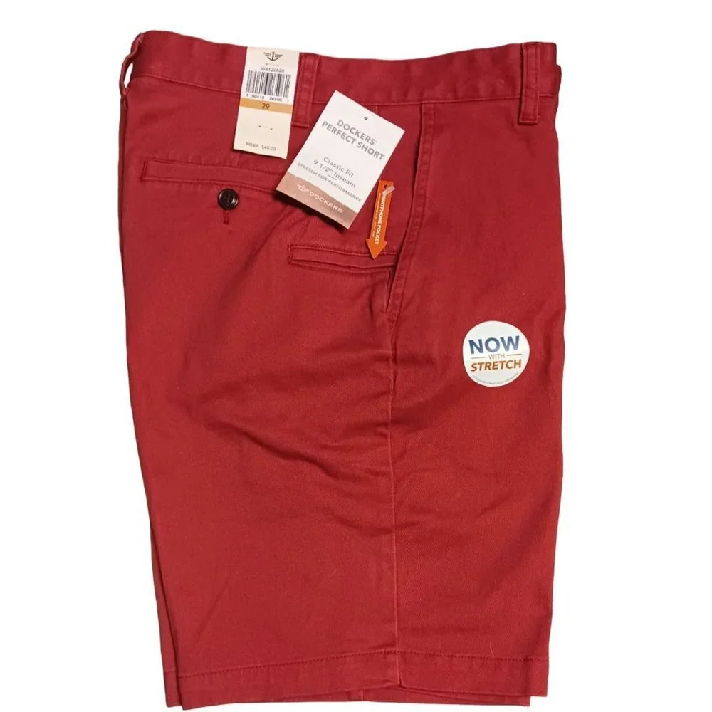 Dockers Men's Perfect Classic Fit Shorts Bank Red Size 29 New